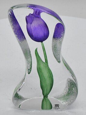 Mats Jonasson Maleras Purple Tulip Art Glass 34011 Crystal Sculpture Sweden